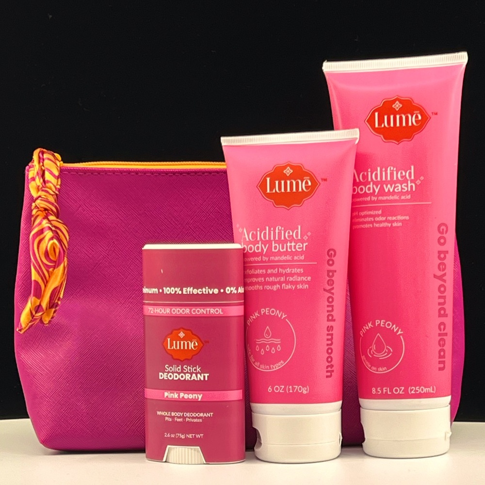 Pink Peony Solid Deodorant Bundle Acidified Body Wash & Butter W/ Gift Bag